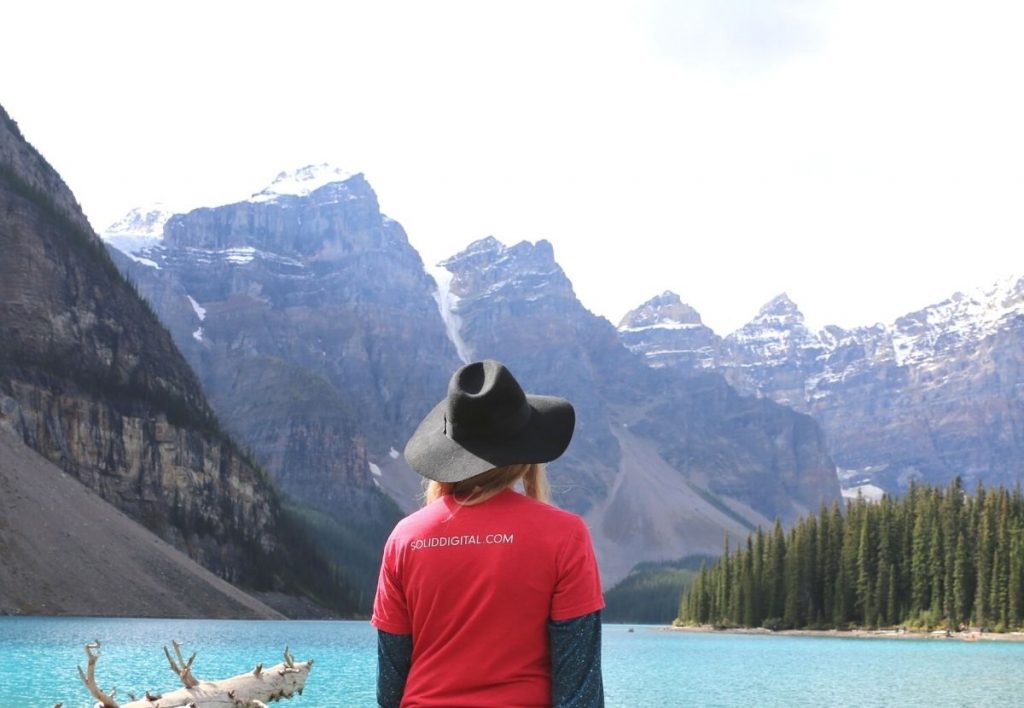 Woman with a Solid Digital shirt while on vacation