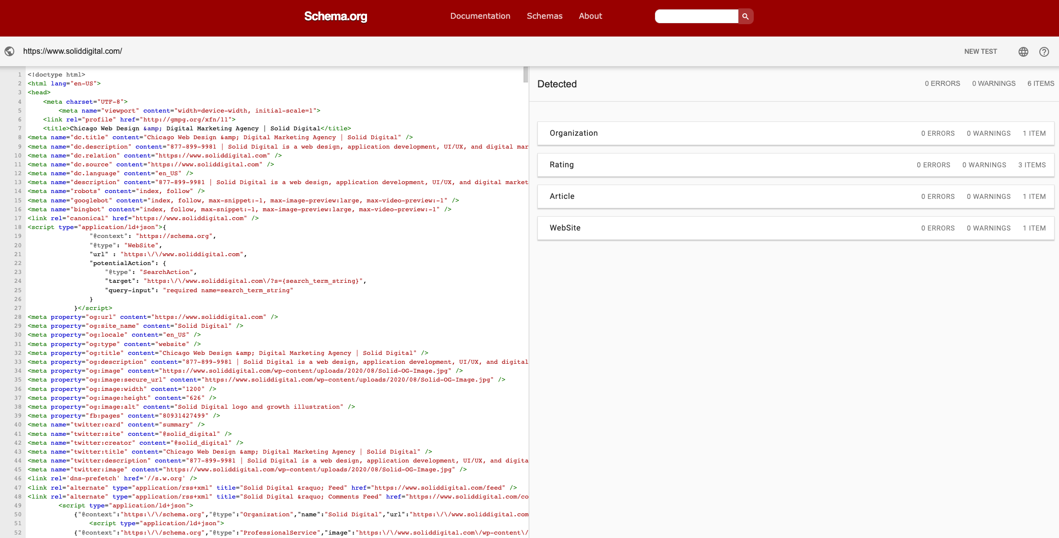 Schema.org screenshot of code for Solid Digital website