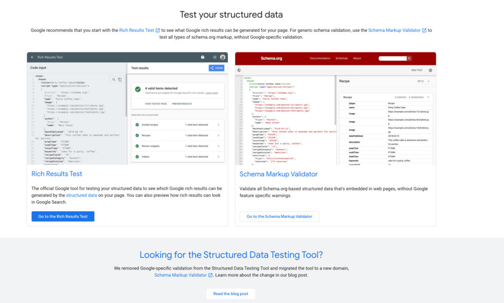 schreenshot of test your structure data from developer.google.com